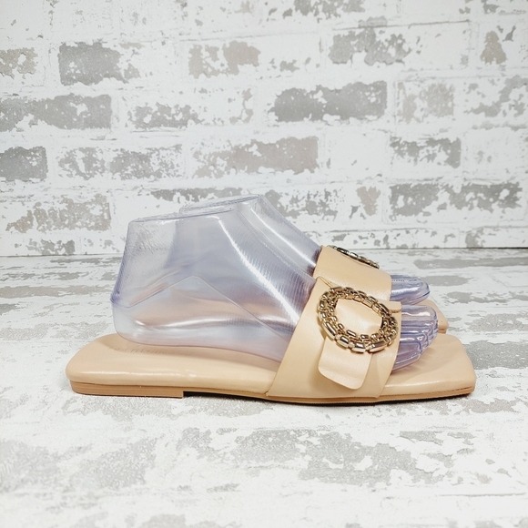 New Open Edit Lely Tan Cream Square Toe Slide Sandals M729 - Picture 6 of 13